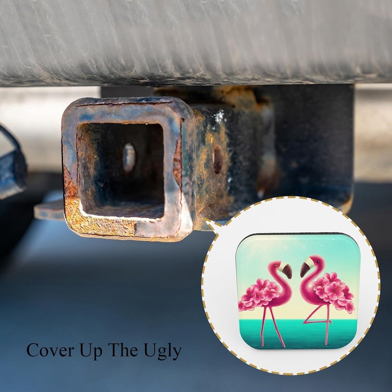 Tnomchey Flamingo Trailer Hitch Cover Two Cute Pink Birds On The Beach Green Sea Sky Love Flower Tow Hitch Covers Tube Plug Insert Car Exterior Accessories Receiver Tube Hitch Plug - Image 4